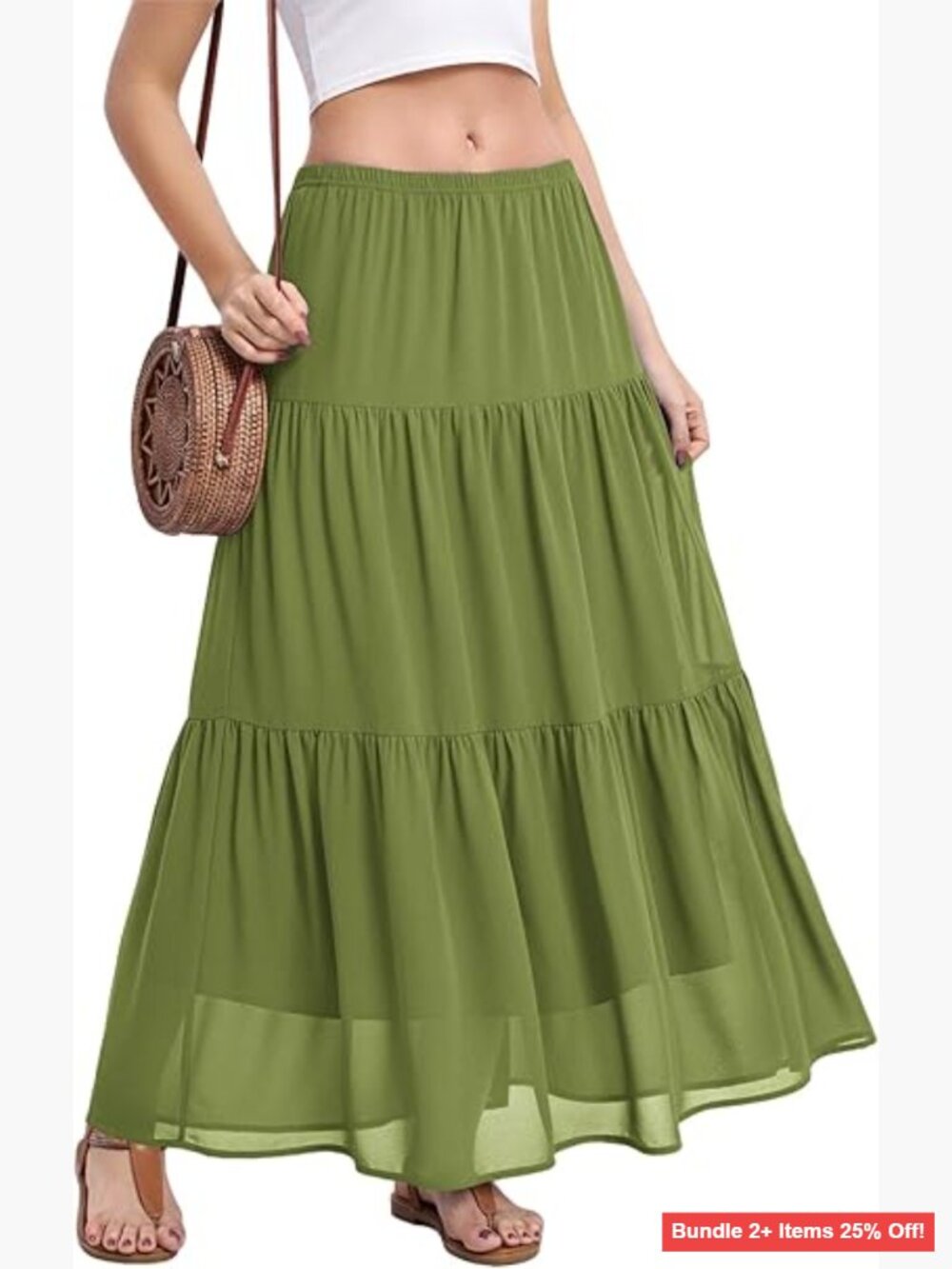 Large Pleated Chiffon Maxi Skirt High Waist Elastic A-Line Flowy
